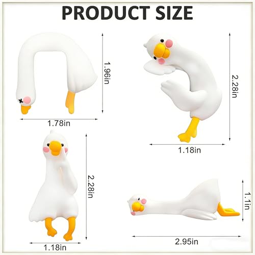4-Piece White Duck Resin Figurines for Computer Monitor and Car Dashboard