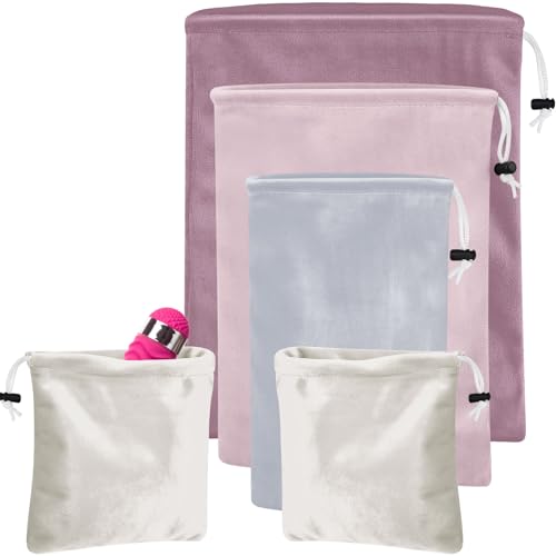Amylove 4 Pcs Pink Satin Toy Storage Bags - Classic Design