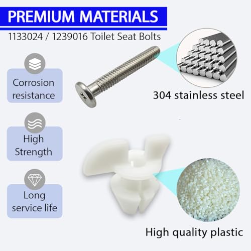 Kohler Toilet Seat Bolts Replacement Kit - Stainless Steel Hardware with Rubber Washers