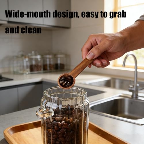CasaVibe Airtight Glass Food Storage Jar with Wooden Lid and Spoon