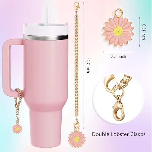 Flower Straw Toppers for Stanley Cup - 6 Set with Charms