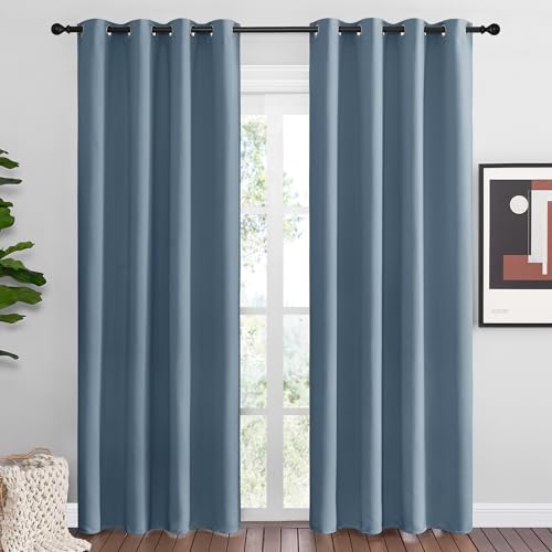 NICETOWN Smoky Blue Blackout Curtains 55"W x 86"L - Thermal Insulated Drapes (2 Panels)