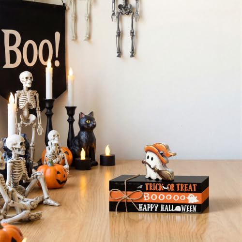 Halloween Wooden Stack Decor - Mini Faux Books with Ghost Design