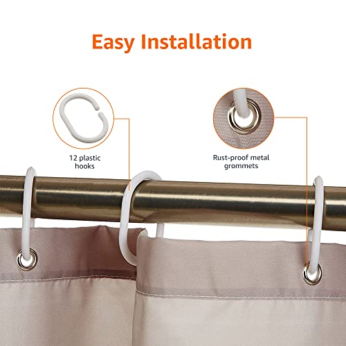 Amazon Basics Water-Resistant Shower Curtain, 72x72, Light Brown & Beige