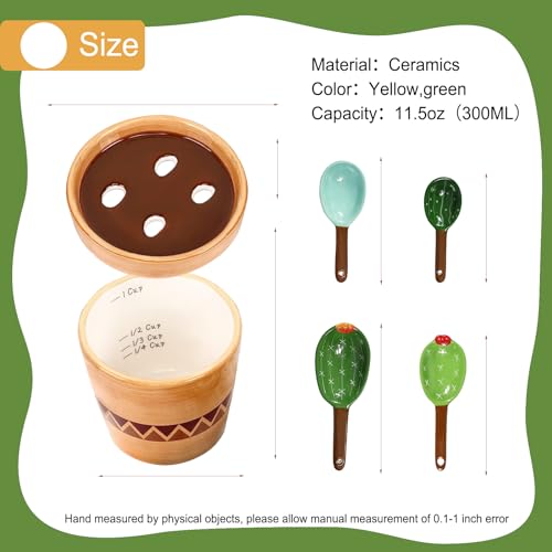 Ceramic Cactus Measuring Spoons Set - Blue & Green, 4 Sizes Kitchen Organizer