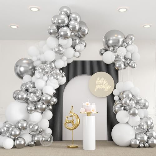 136pcs White Silver Clear Balloon Garland Arch Kit - Party Decor