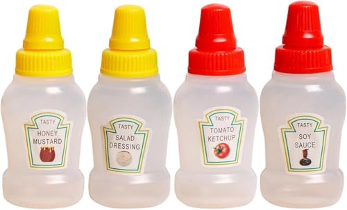 Zhuluck 4Pcs Mini Ketchup Squeeze Bottles 25ml Refillable Bento Box Containers