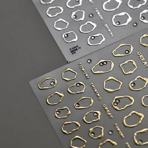 Dulyork 5D Embossed Gold & Silver Nail Stickers with Rhinestone Designs