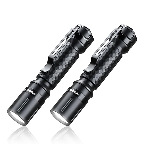 3 Modes Small Mini Flashlights LED Powerful High Lumens Tactical Pen Light with Clip,Slim Portable Pocket Compact Torch for Emergency Inspection AAA Battery Water-Resistant (Black & Black)