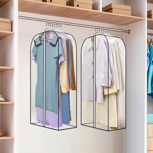 LANDNEOO 2 Pack 40-Inch Clear Garment Bags with Double-Sided Zippers for Closet Storage