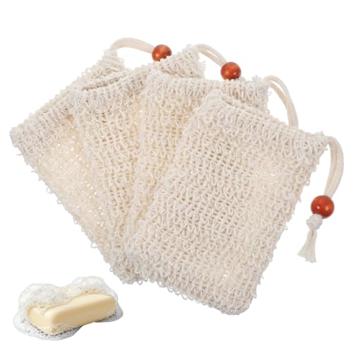 Trinkrittey 4pcs Sisal Soap Bag Exfoliating Mesh Saver Pouch
