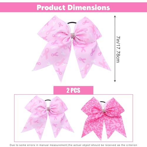 Breast Cancer Awareness Cheer Bows - 7 Inch Pink Ribbon Hair Bows (2 Pack)