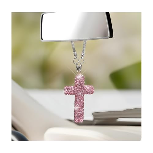 Bling Crystal Rhinestone Cross Rearview Mirror Hanging Ornament