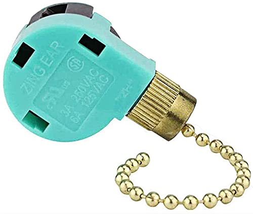 Power & Data Zing Ear Brass Ceiling Fan Switch 3 Speed 4 Wire Pull Chain Zipper Switch Control ZE-268S6 Replace 3 Speed Control Switch Ceiling Fans, Lamps, Wall Lamps, Cabinet Lights (1)
