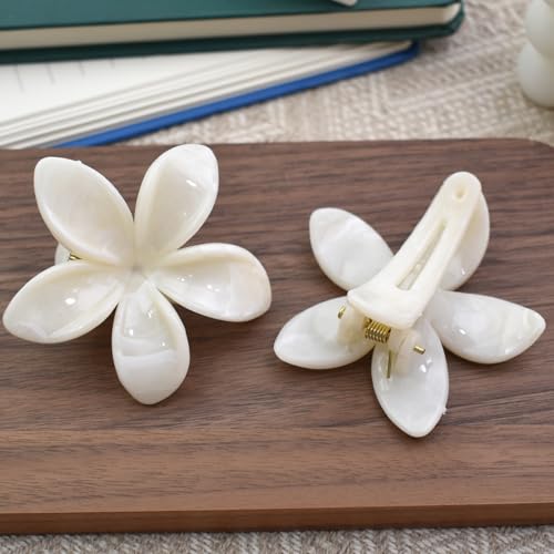 Frangipani Flower Hair Barrettes 2.36 Inch Non-Slip Plumeria Clips