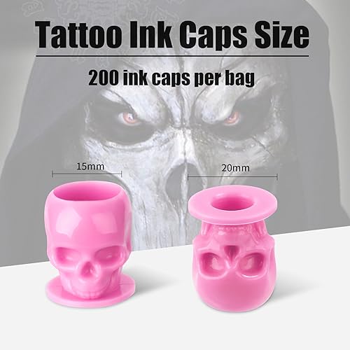 YILONG 50Pcs Pink Skull Tattoo Ink Caps with Stable Base