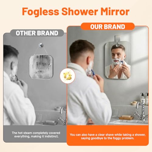 XIXING Fogless Shower Mirror for Shaving 7x5 Inch Shatterproof Anti-Fog Wall Mounted