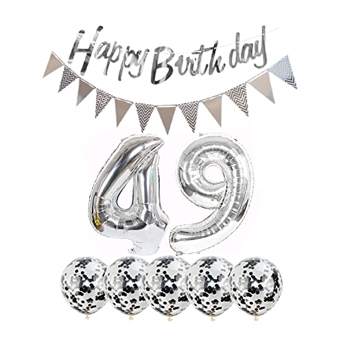 Silver 49th Birthday Decoration Kit with Foil Balloons & Banners