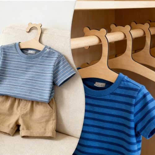 Wooden Baby Clothes Hangers with Bear Ears Design - 20 Pack