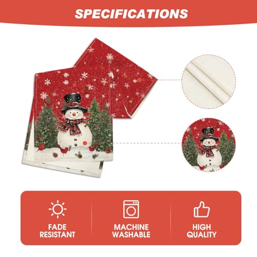 Snowman Christmas Table Runner 13x36 Inch - Holiday Home Decor, Red Variation