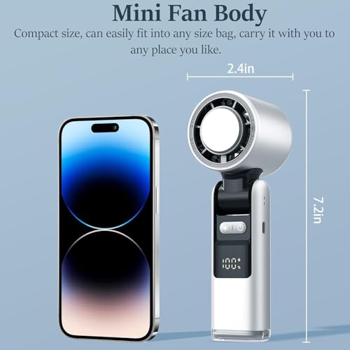 Portable Handheld Turbo Fan, 4000mAh Rechargeable Foldable Fan with 100-Speed Control, Digital Display & Flashlight
