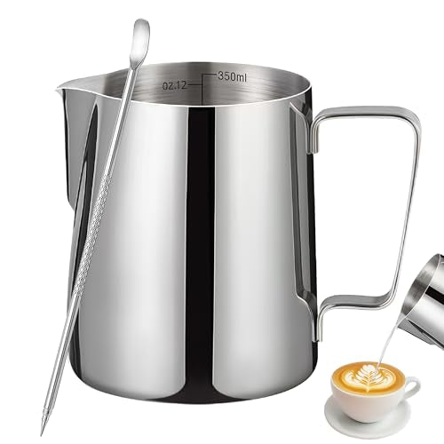 Stainless Steel Milk Frother Cup with Precision Spout - 12oz