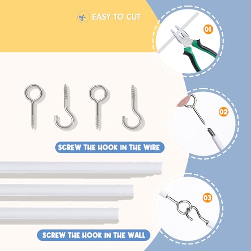 Plastic Coated Curtain Wire for Hanging Curtains - 4m with Hooks