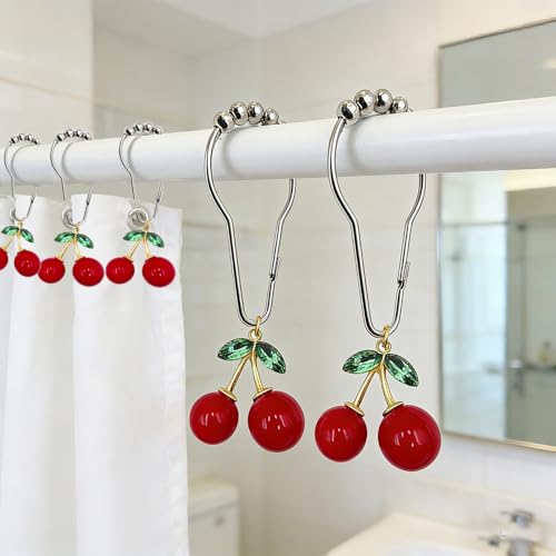 Cherry Shower Curtain Hooks - 15 Pcs Brushed Nickel Rings