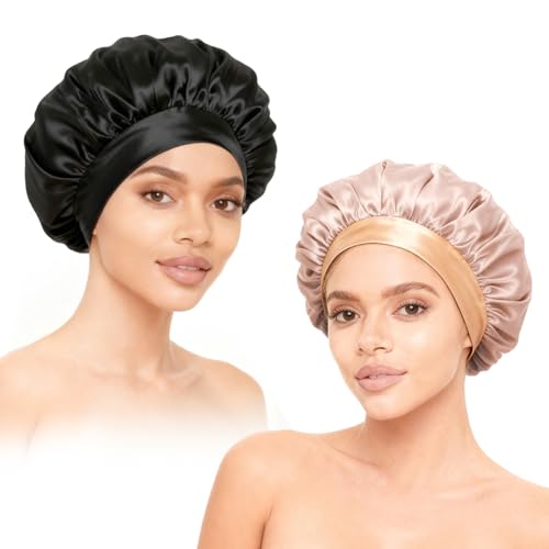 2-Pack Satin Silk Hair Bonnets for Sleeping - Soft Elastic Sleep Cap
