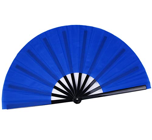 Blue 13-inch Nylon Cloth Folding Hand Fan for Performance & Cosplay