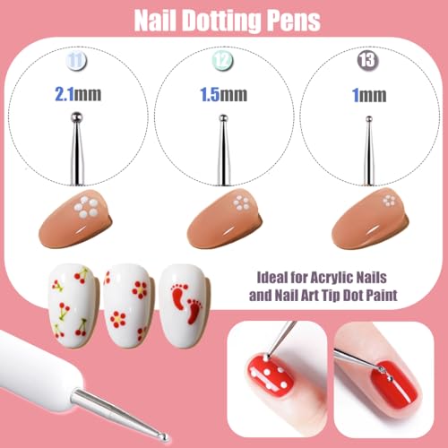 KINGMAS 10 Pcs Nail Art Brushes and Dotting Pens Set for Gel Polish