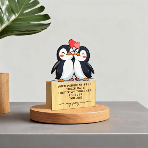 3D Wooden Anniversary Card for Husband & Wife - Romantic Penguin Gift