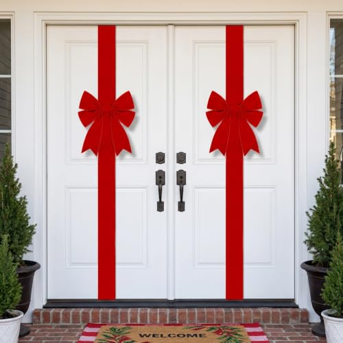 173-Inch Extra Large Christmas Front Door Bow - Wine Red Velvet, Pre-Tied & Adjustable
