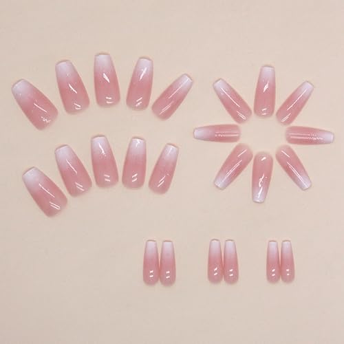 WAFOLOZE Medium Coffin Ombre Pink Press On Nails with Glitter