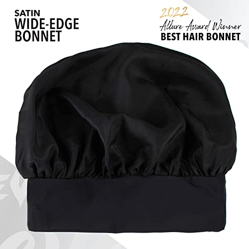 Evolve Satin Wide Edge Sleep Bonnet, Black Hair Care Cap