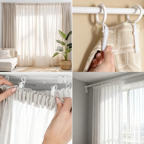 Paidiem 60 Pcs Adjustable Pinch Pleat Curtain Hooks - White Plastic Drapery Clips for Windows & Shower Curtains, Easy Install, Model 60