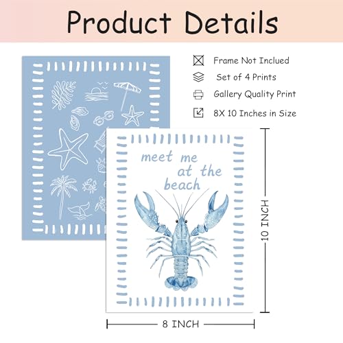 Coastal Preppy Beach Wall Art Prints Set of 4 8x10 Coastal Room Decor