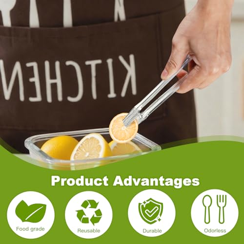 Ninsula 8 Pack Plastic Serving Tongs 6.3 Inches - Clear, Disposable Kitchen Utensils