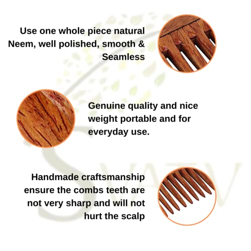 SVATV Handcrafted Neem Wood Hair Comb for Anti-Static Detangling
