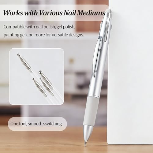 4-in-1 Nail Art Dotting Pen with Size-Marked Tips and Pressing Head
