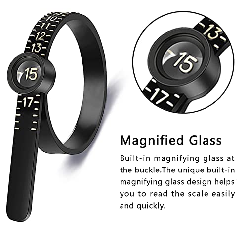 JRONGHE Ring Sizer Measuring Tool with Magnified Glass, Sizes 1-17