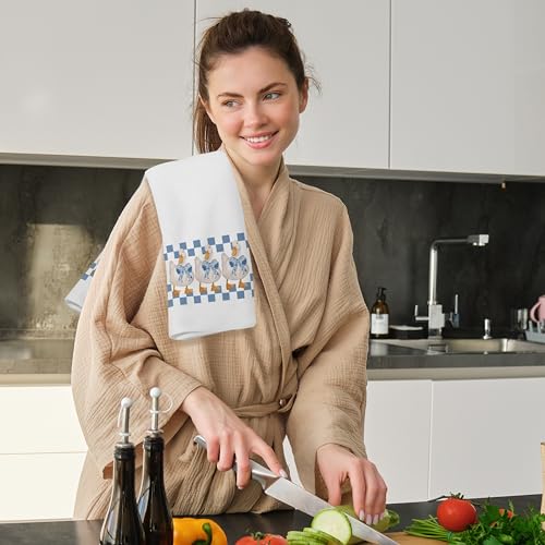Silly Goose Kitchen Towel - Blue Bow Preppy Retro Checkered Hand Towel