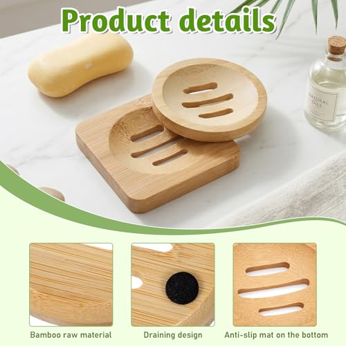 Bamboo Soap Dish Holders Set - Natural Wooden Shower & Bathroom Accessories