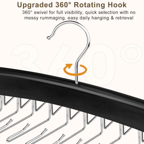 SOGCASE Wooden Tie and Belt Hanger, 24-Hook Rotating Closet Organizer (1-Pack)