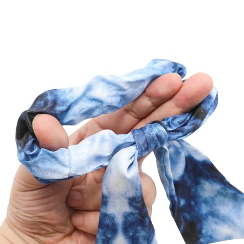 Satin Hair Scarf Scrunchie Blue Vintage Oil Painting Bow