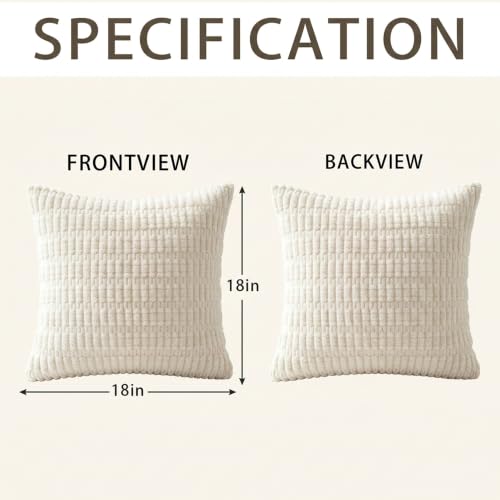 Hexagram Corduroy Pillow Covers Set of 2, 18x18 Inches - Soft Striped Accent for Sofa & Home Decor
