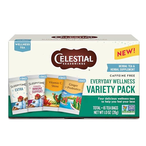 Celestial Seasonings Wellness Tea Variety Pack - 16 Caffeine-Free Tea Bags