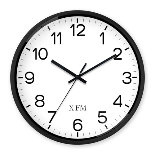 XFM 8 Inch Black Modern Wall Clock - Battery Operated, Silent