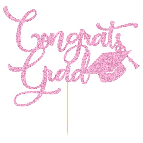 Congrats Grad Cake Topper for 2025 Graduation Parties - Pink