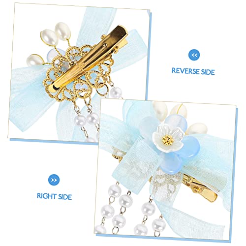 Chinese Style Flower Hair Barrette with Pearl and Tassel Drop, 2 Pcs